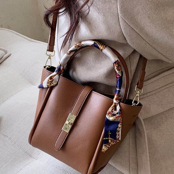 Brown Elegant Women's Bow Decor Old Money Mini Handle Bag - Picture 6 of 7